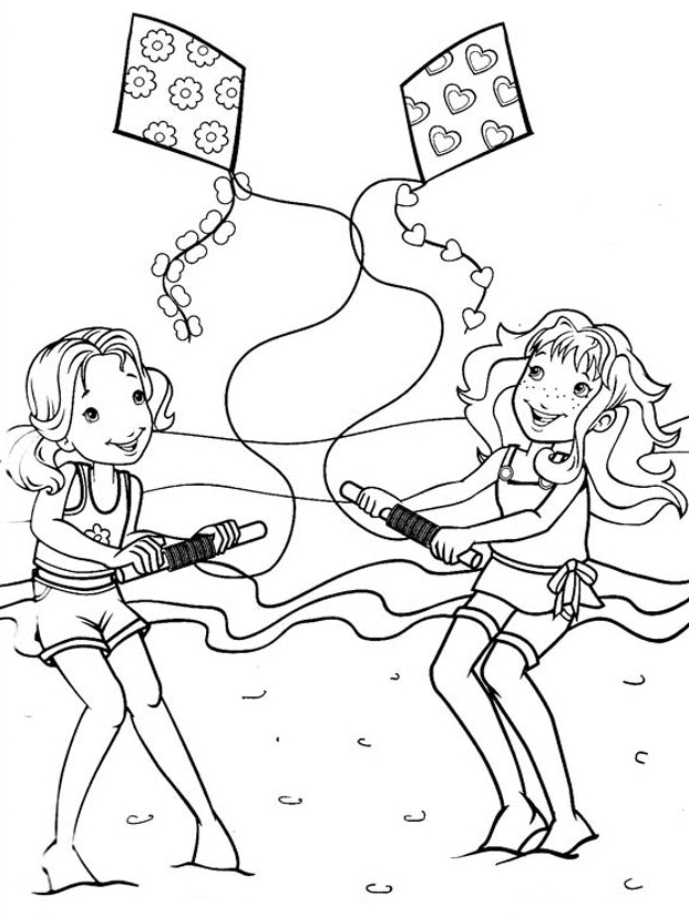 Coloriage d'un cerf-volant flottant dans le ciel