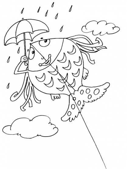 Coloriage d'un cerf-volant flottant dans un ciel dégagé