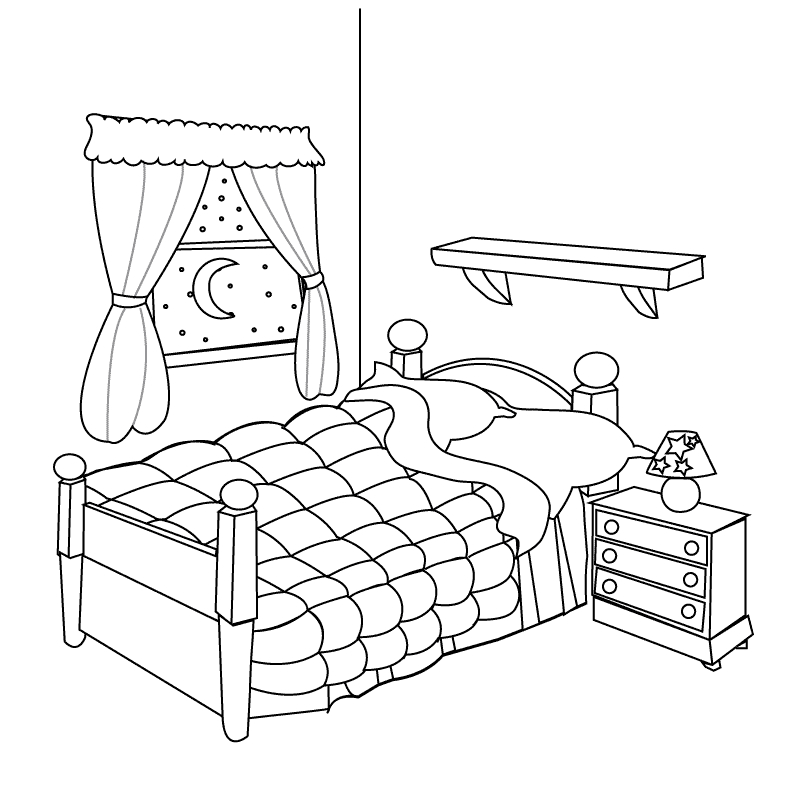 Coloriage d'une chambre accueillante avec des éléments décoratifs variés