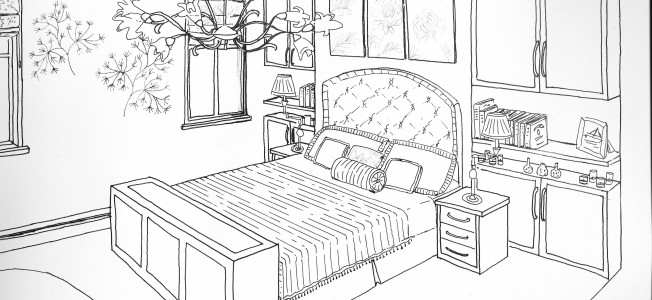 Coloriage d'une chambre accueillante avec des éléments de décoration