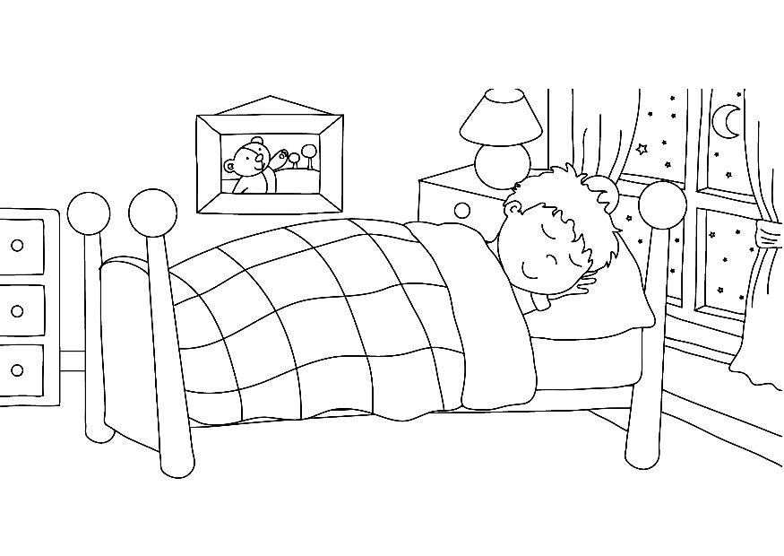Coloriage d'une chambre avec meubles et décorations
