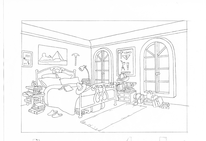 Coloriage d'une chambre chaleureuse avec des éléments de décoration