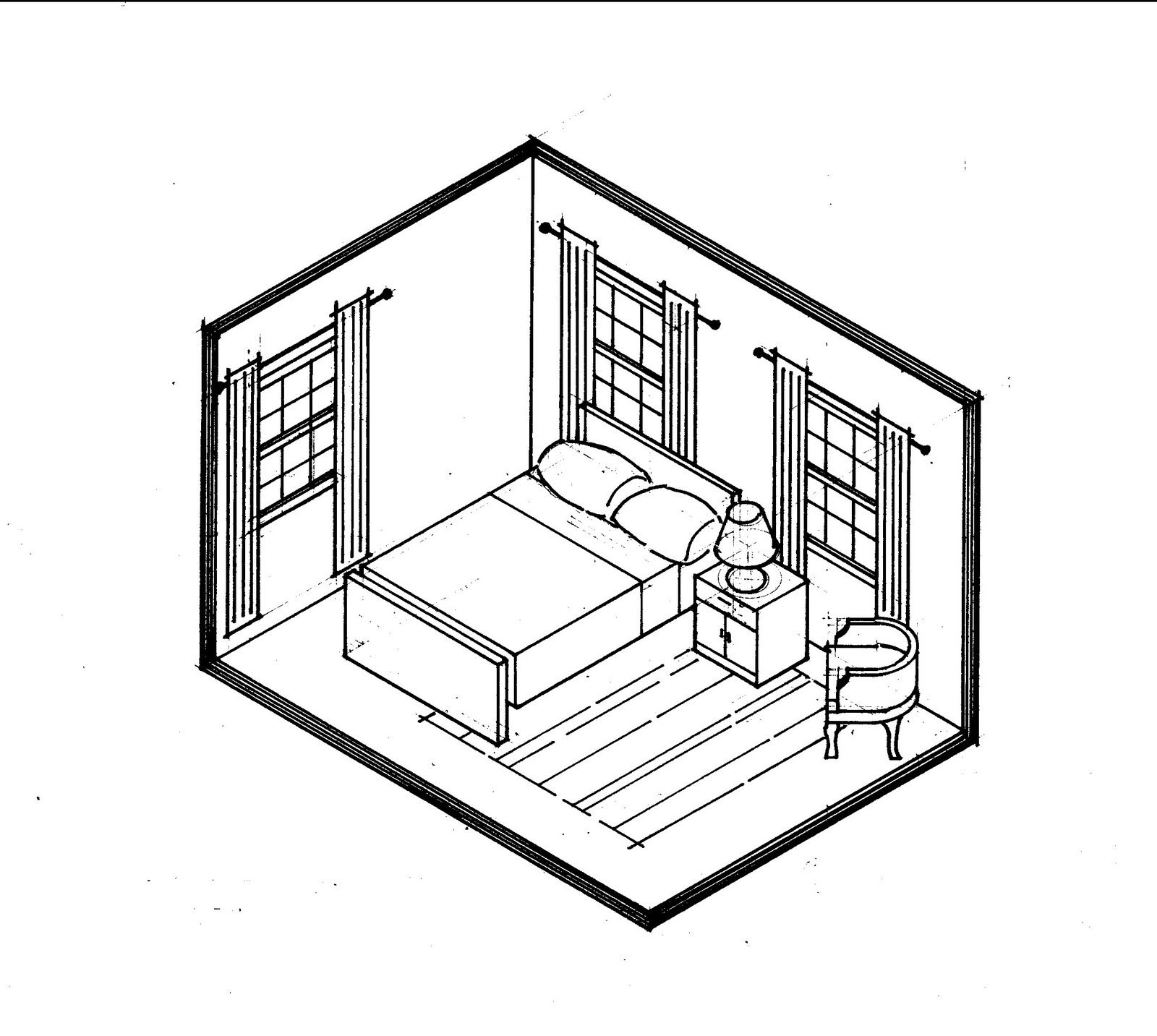 Coloriage d'une chambre avec des meubles et des éléments de décoration