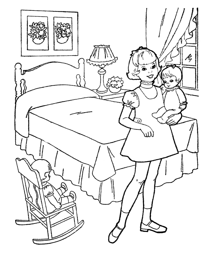 Coloriage d'une chambre accueillante avec des éléments de décoration
