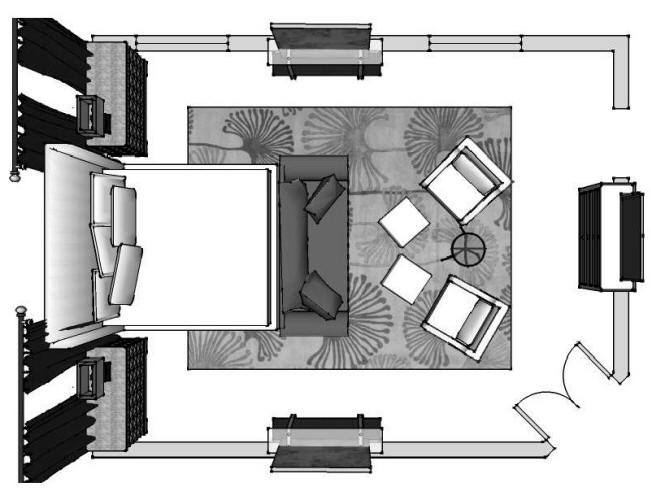 Coloriage d'une chambre accueillante avec des éléments de décoration