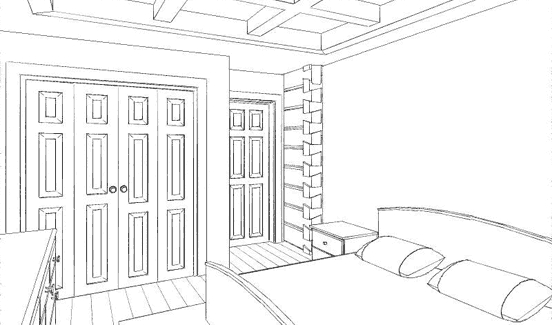 Coloriage d'une chambre douillette avec un lit et des éléments décoratifs