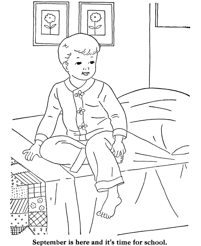 Coloriage d'une chambre chaleureuse avec un lit et des éléments décoratifs