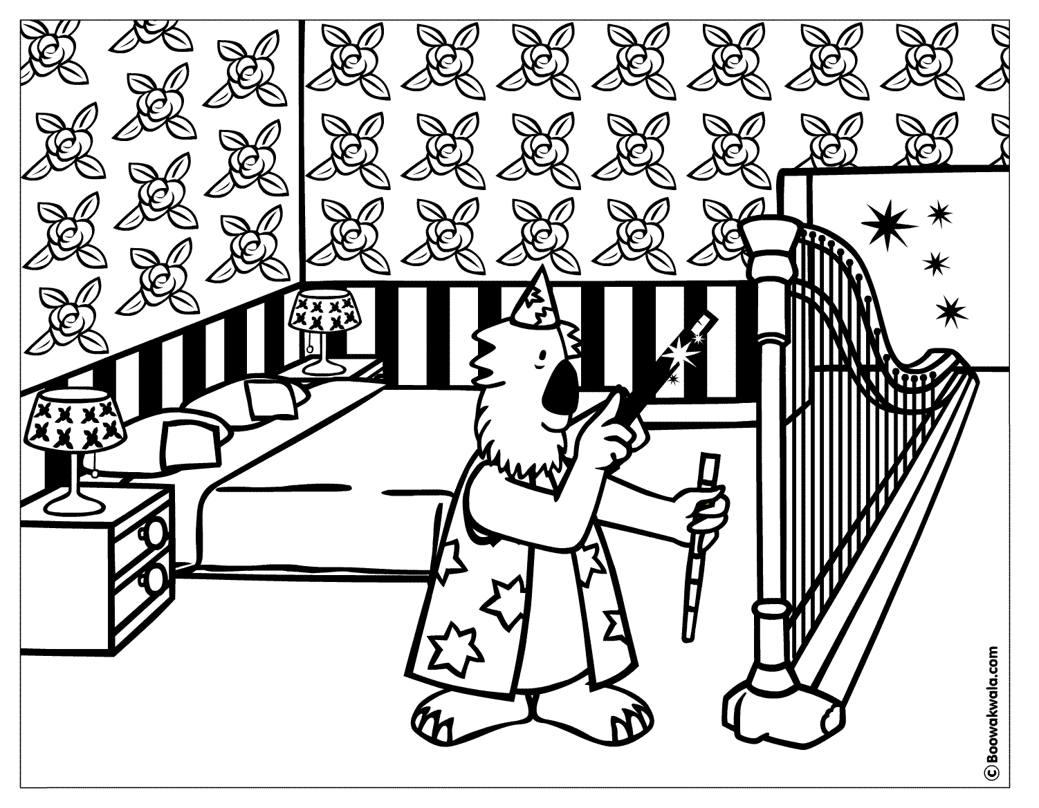 Coloriage d'une chambre chaleureuse avec des éléments de décoration variés