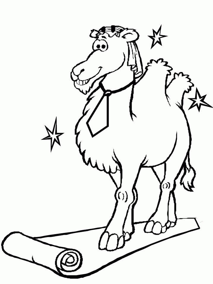 Coloriage d'un chameau marchant dans le désert