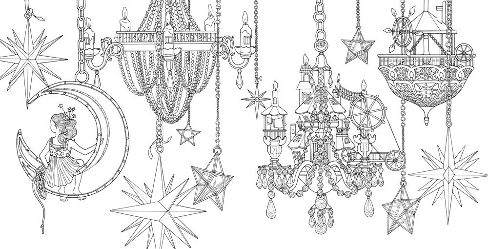 Coloriage d'un chandelier élégant suspendu dans un décor raffiné