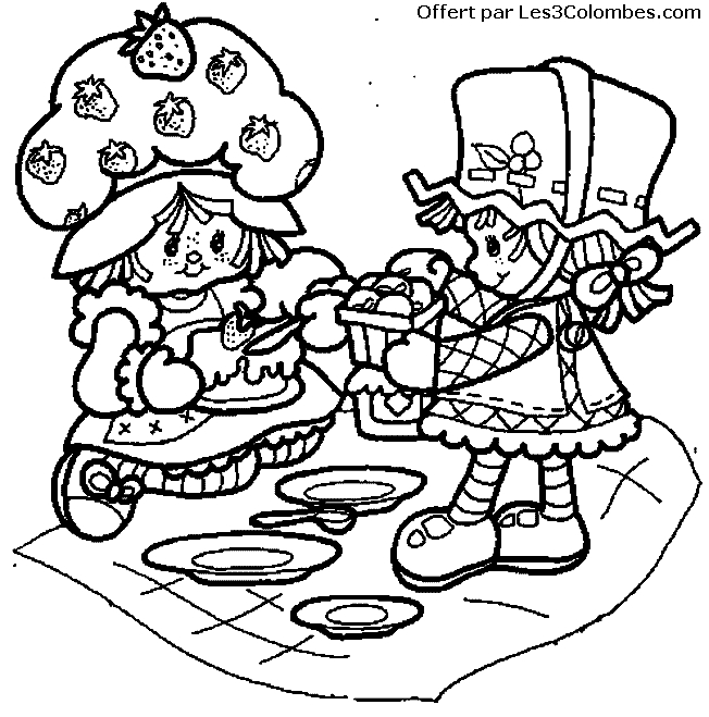 Charlotte aux fraises et Fraisinette dans un jardin fruitier