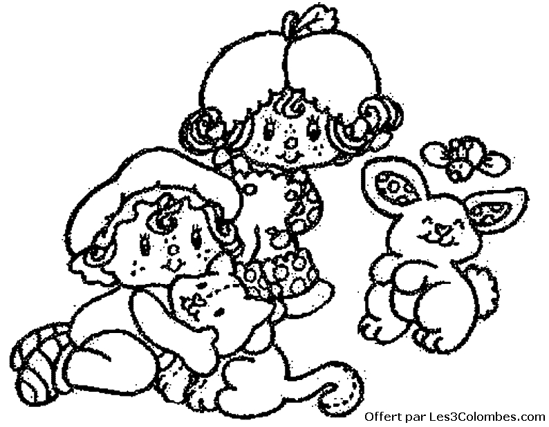 Charlotte aux fraises et ses amis dans un jardin fruité