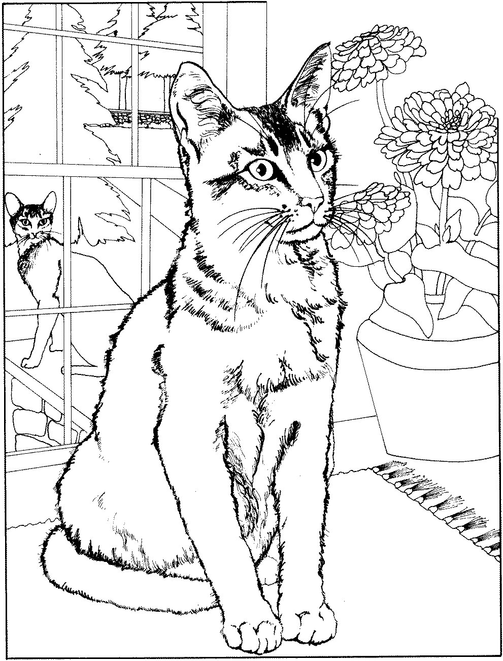 Un chat curieux explorant un jardin fleuri