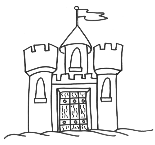 Coloriage d'un château majestueux entouré d'arbres