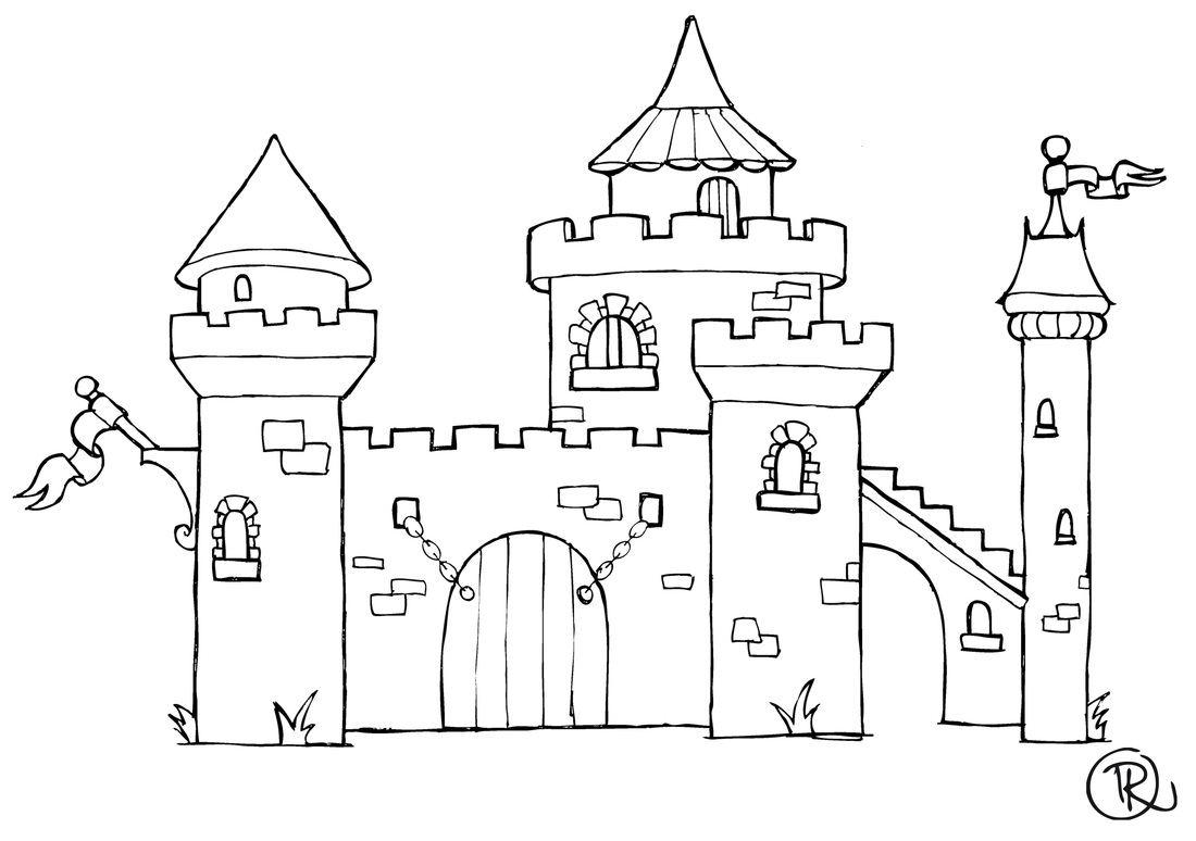 Coloriage d'un château majestueux dans un paysage enchanteur