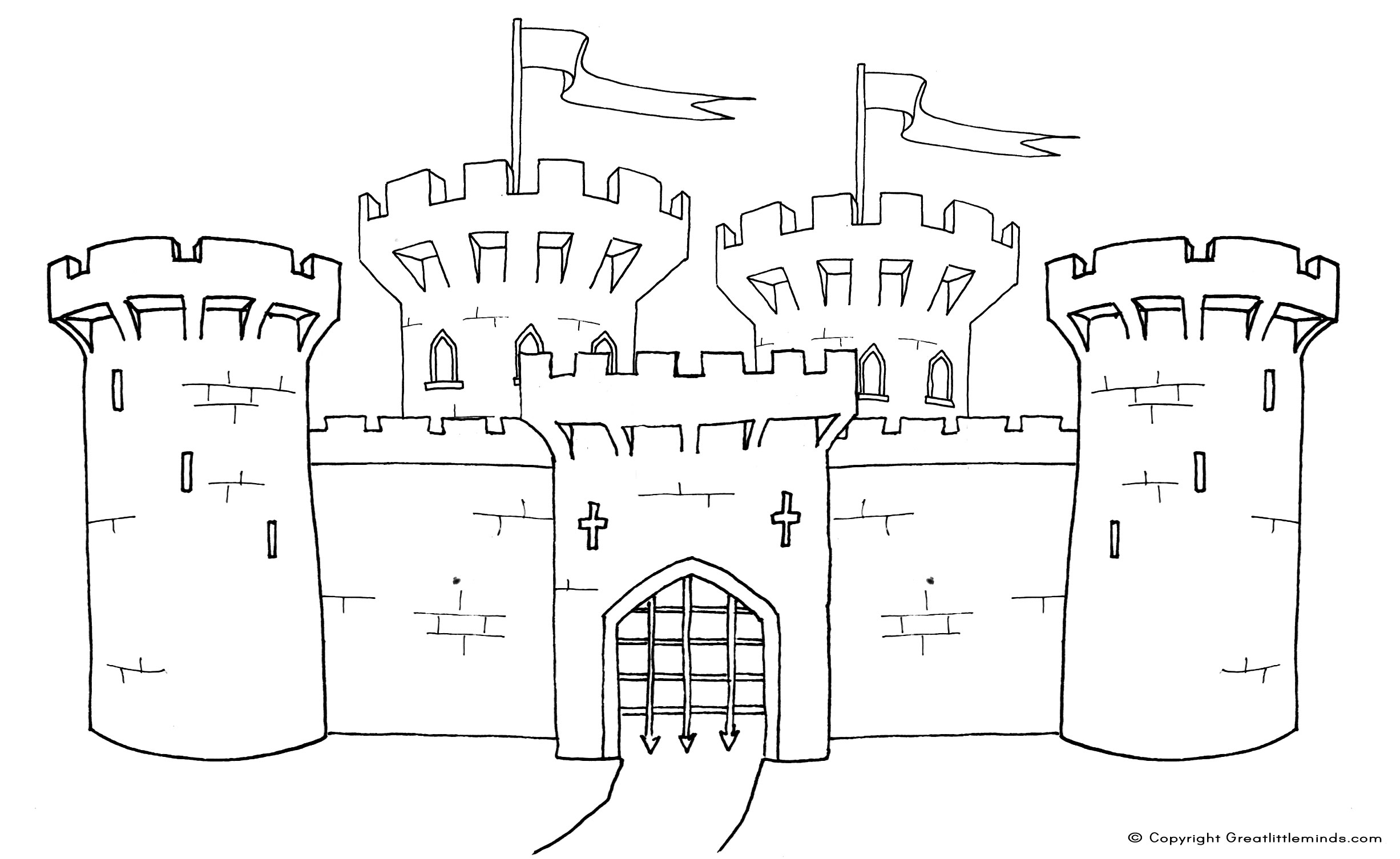 Coloriage d'un château majestueux avec des détails architecturaux