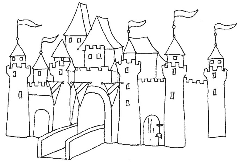 Coloriage d'un château majestueux entouré de paysages