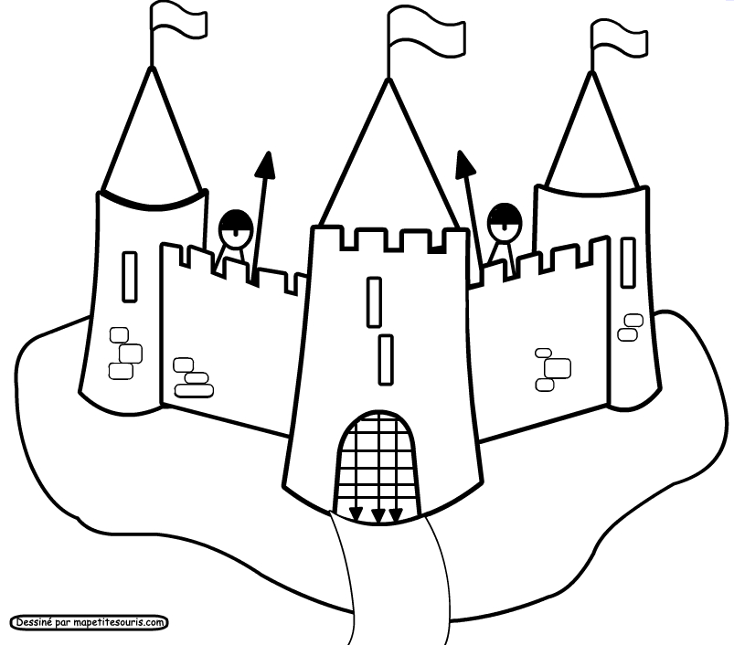 Coloriage d'un château majestueux entouré de nature