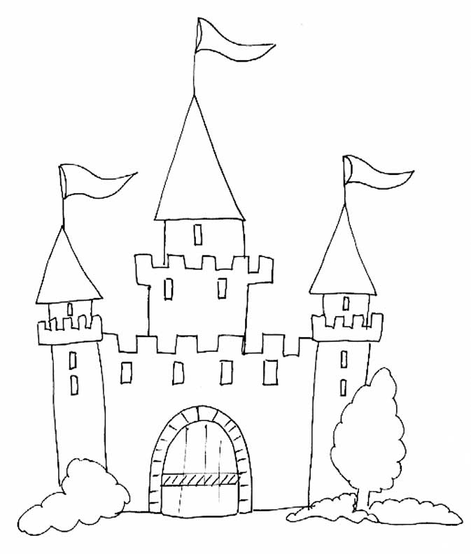 Coloriage d'un château majestueux entouré de nature