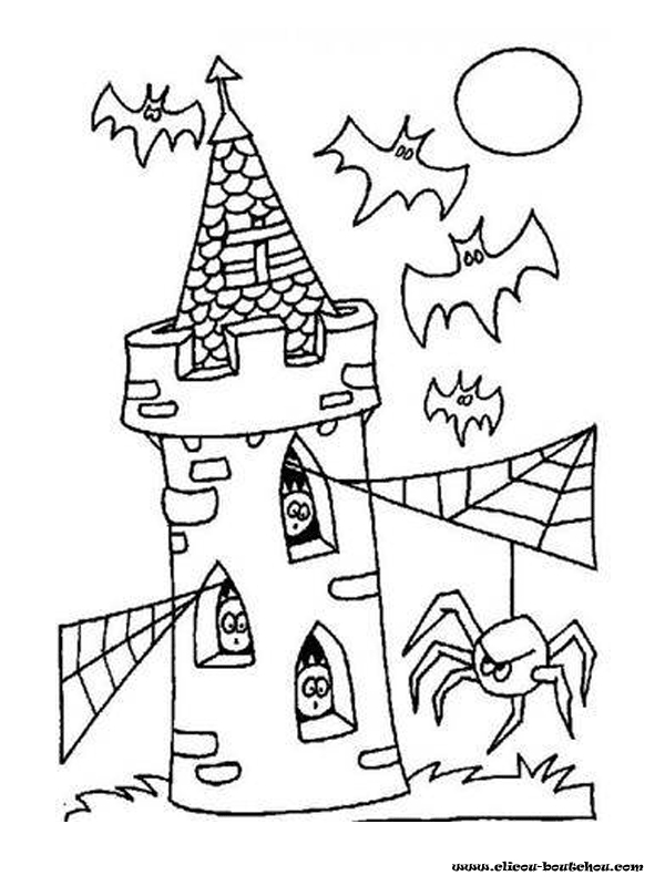 Coloriage d'un château majestueux avec ses tours et ses jardins