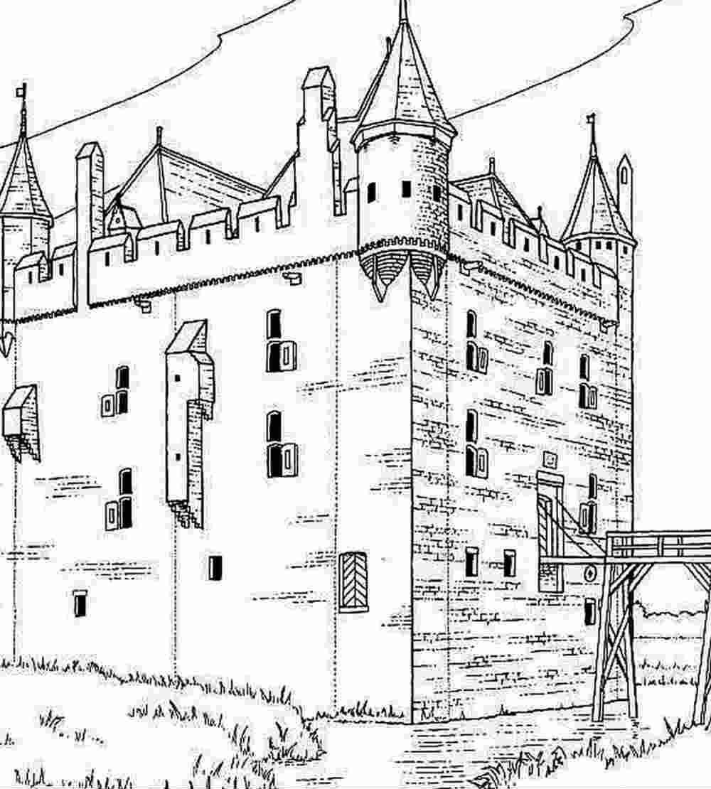 Coloriage d'un château majestueux surmonté de tours