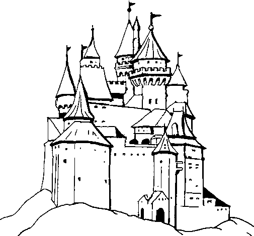 Coloriage d'un château majestueux avec des détails architecturaux
