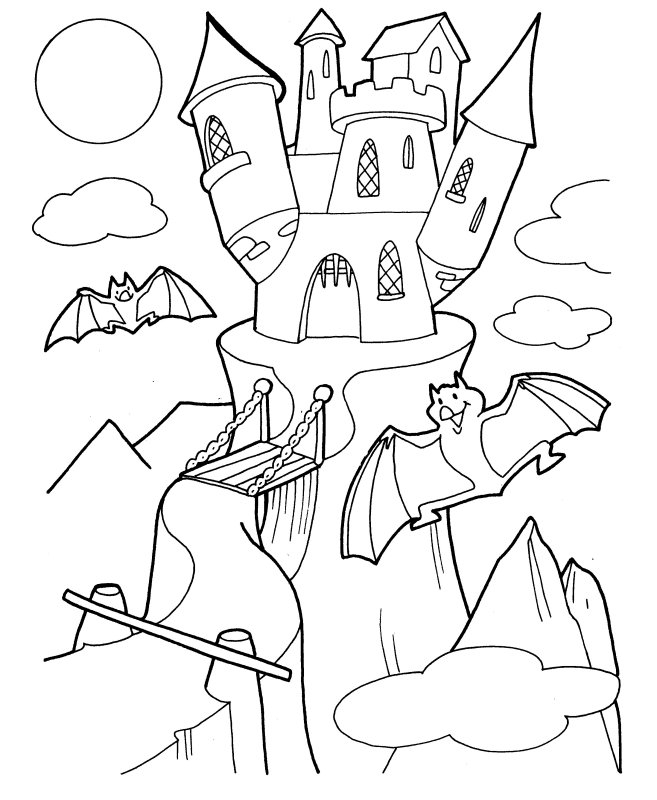 Coloriage d'un château majestueux avec un paysage environnant