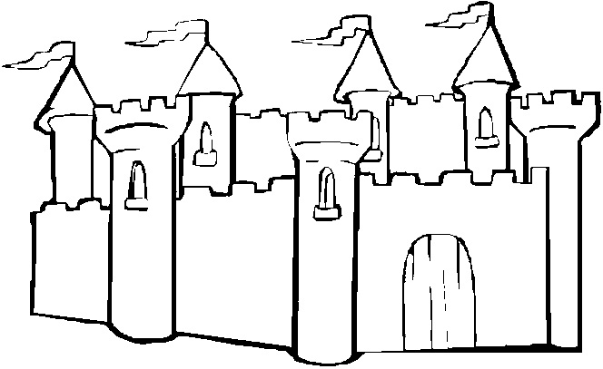 Coloriage d'un château majestueux surplombant un paysage serein