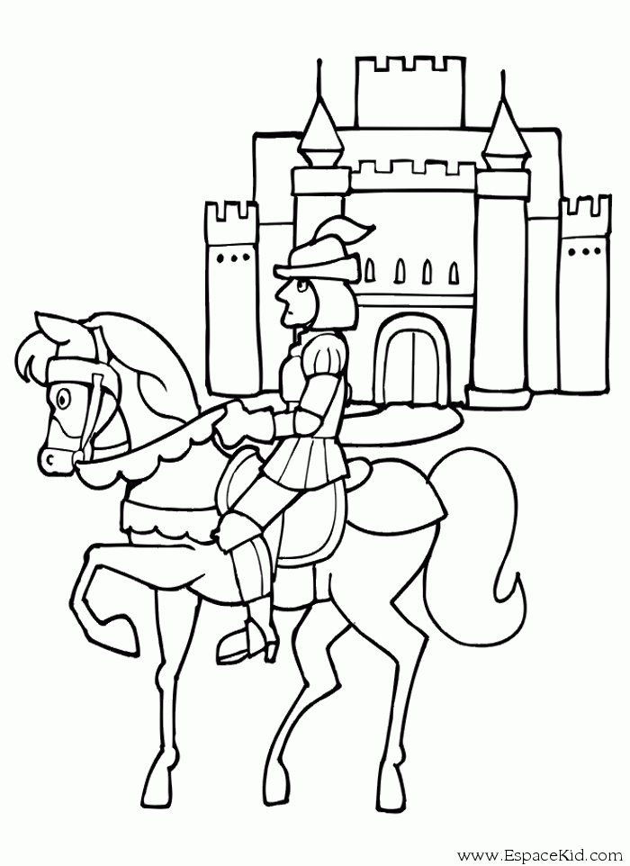 Coloriage d'un château majestueux entouré d'arbres et de nuages