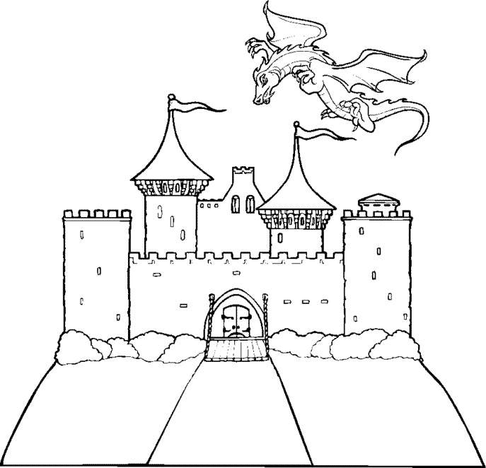 Coloriage d'un château majestueux entouré de son jardin