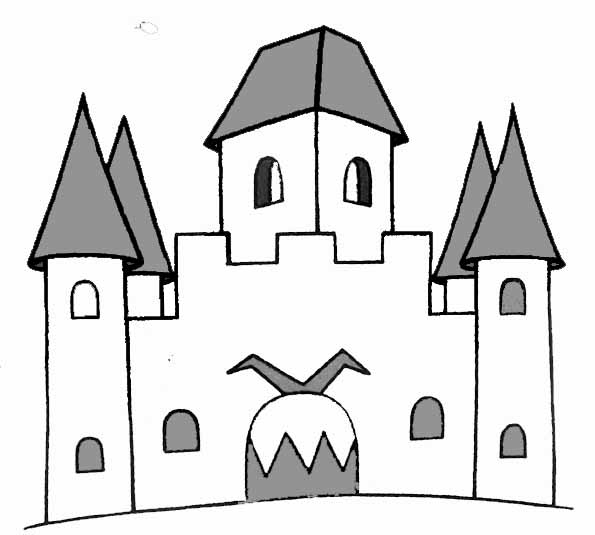 Coloriage d'un château majestueux dans un paysage de montagne