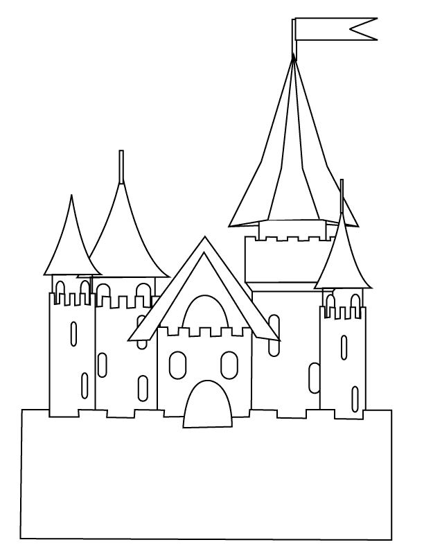 Coloriage d'un château majestueux entouré de verdure