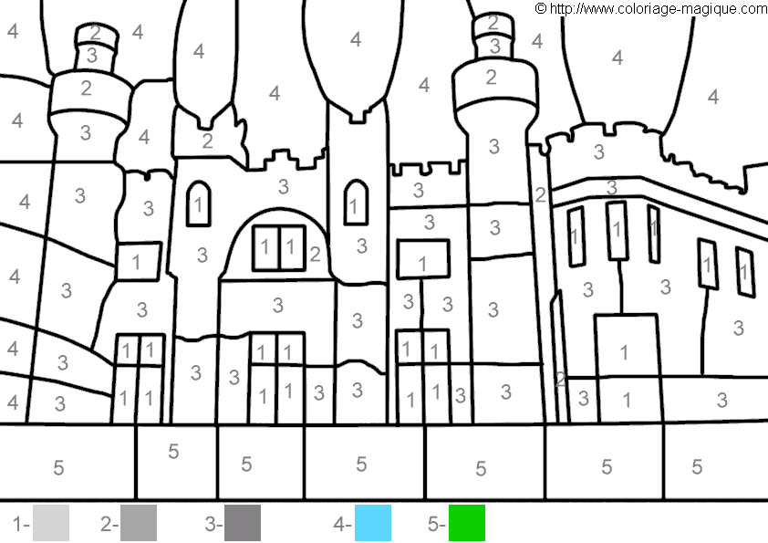 Coloriage d'un château majestueux surplombant un paysage verdoyant
