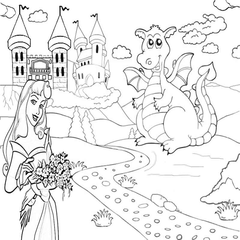Coloriage d'un château majestueux avec un jardin en arrière-plan