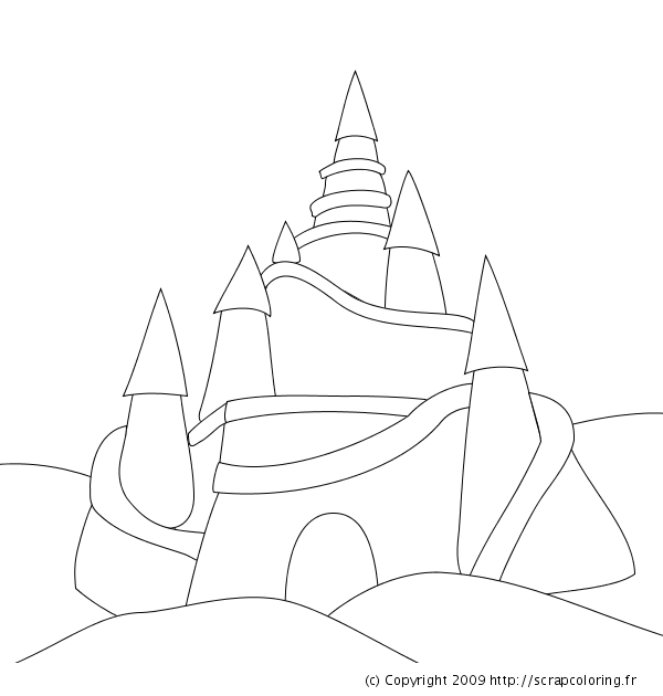 Coloriage d'un château médiéval entouré d'arbres