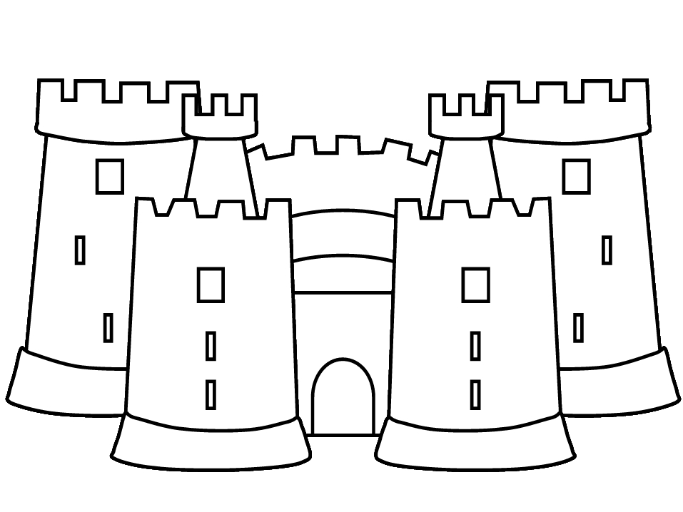 Coloriage d'un château avec ses tours et son jardin