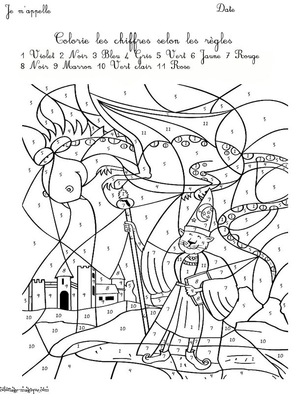 Coloriage d'un château médiéval entouré d'arbres et de nuages
