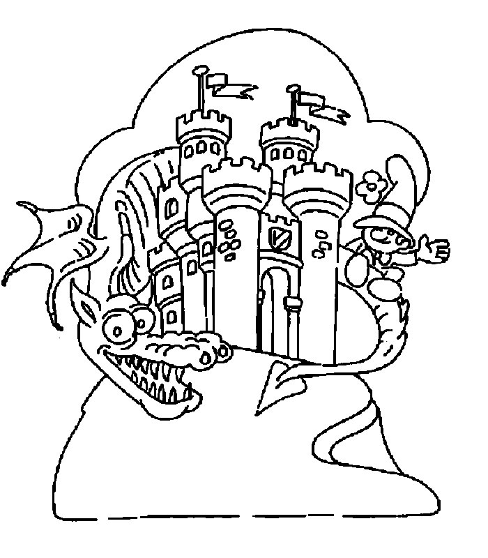 Coloriage d'un château médiéval entouré d'un paysage enchanteur