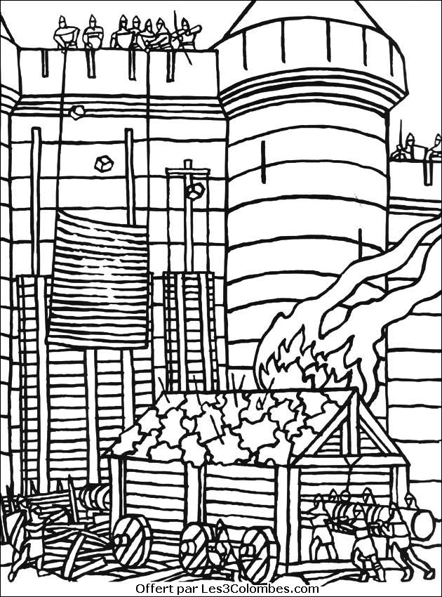Coloriage d'un château majestueux entouré d'arbres et d'un chemin