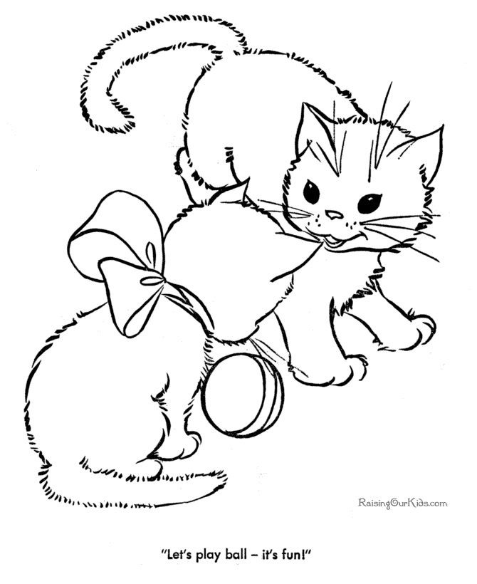 Coloriage d'un chaton jouant avec une pelote de laine