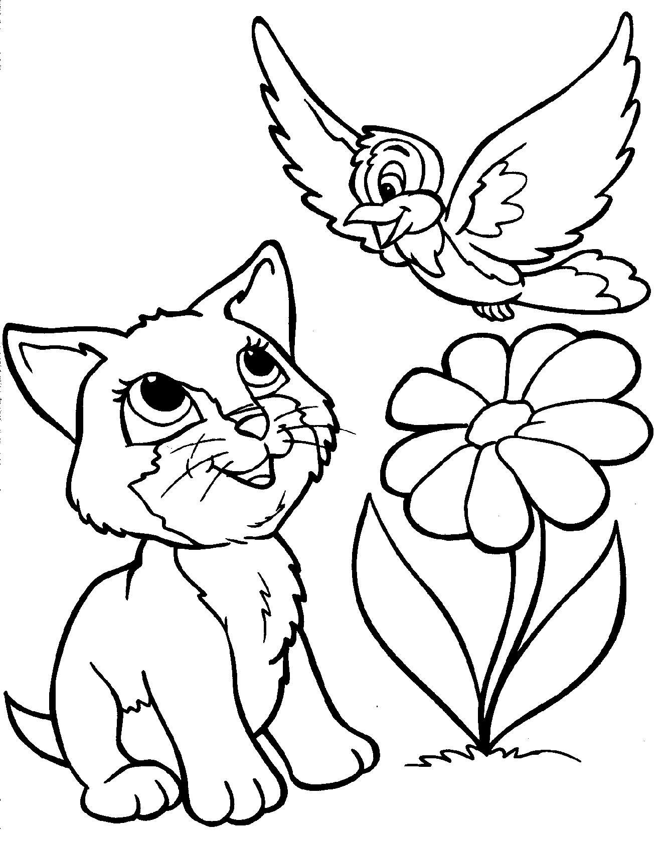 Coloriage d'un chaton jouant avec une pelote de laine dans un décor minimaliste