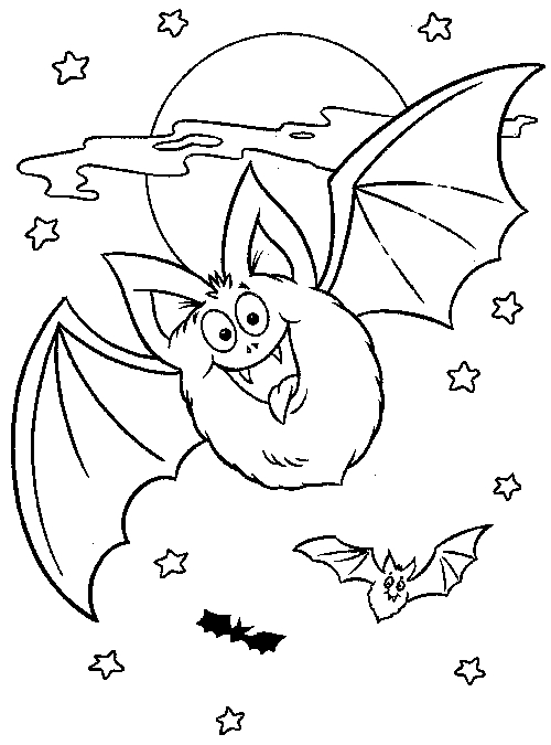 Coloriage d'une chauve-souris en vol sur fond nocturne Coloriage d'une chauve-souris en vol sur fond nocturne