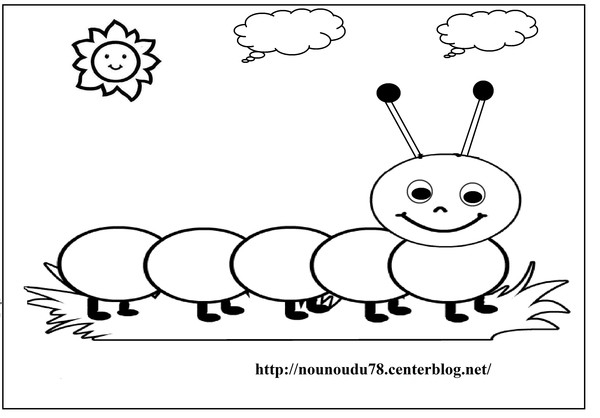 Coloriage d'une chenille souriante sur une feuille Coloriage d'une chenille souriante sur une feuille