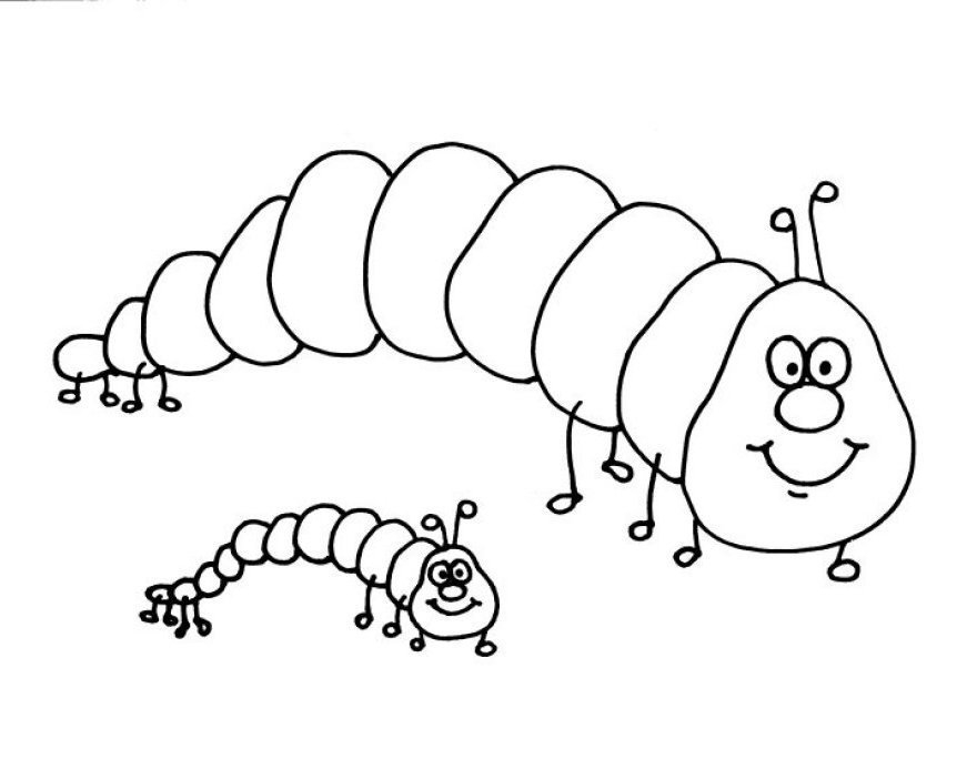 Coloriage d'une chenille sur une feuille avec des éléments floraux