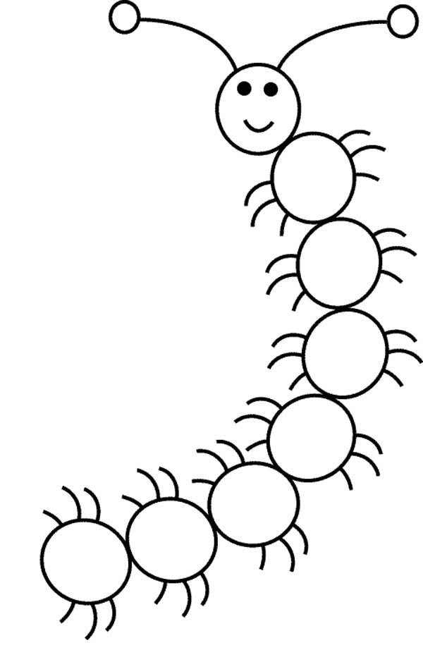 Coloriage d'une chenille joyeusement posée sur une feuille