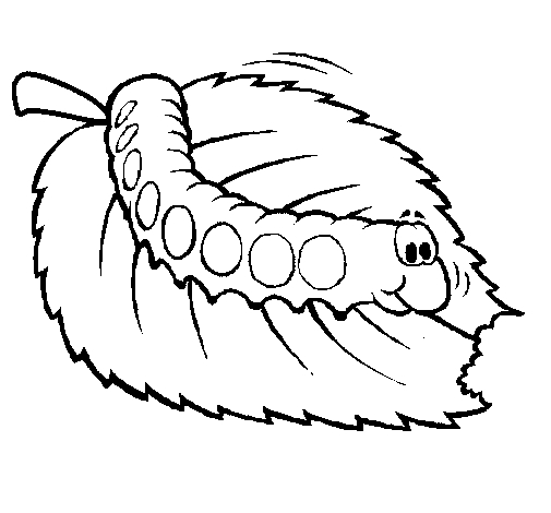 Coloriage d'une chenille joyeuse sur une feuille verte