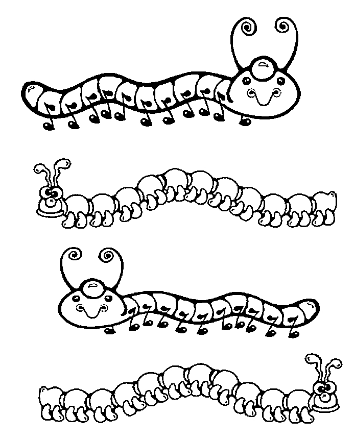 Coloriage d'une chenille joyeuse sur une feuille verte