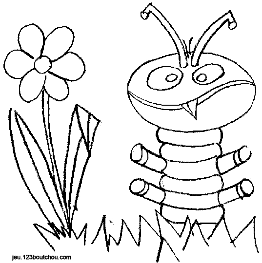 Coloriage d'une chenille joyeuse sur une feuille