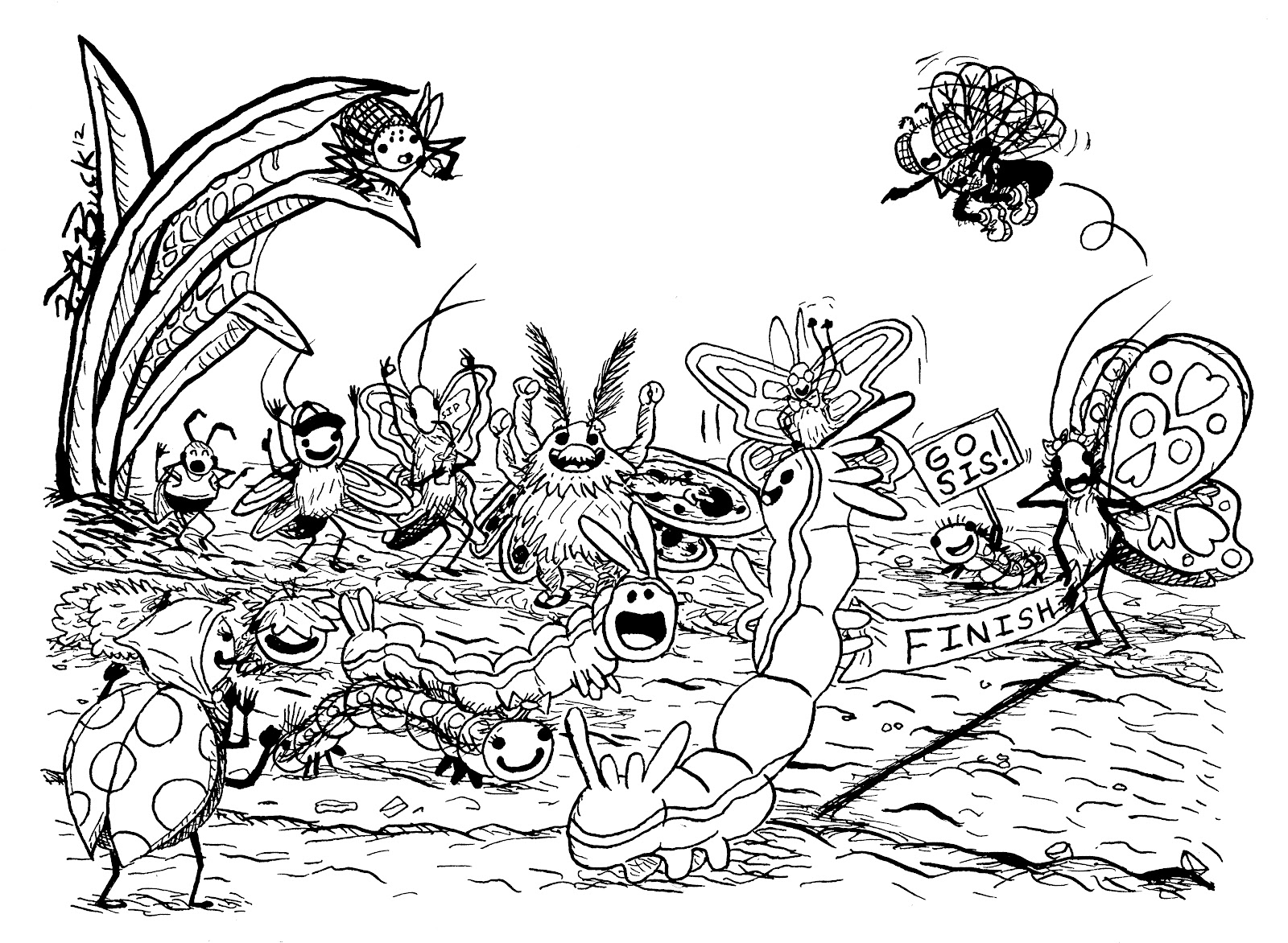 Coloriage d'une chenille joyeuse sur une feuille