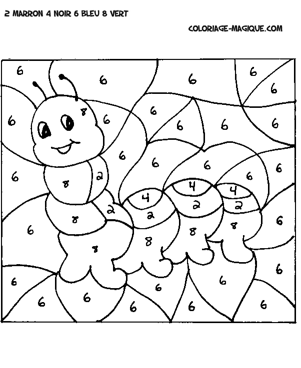 Coloriage d'une chenille sur une feuille avec des motifs